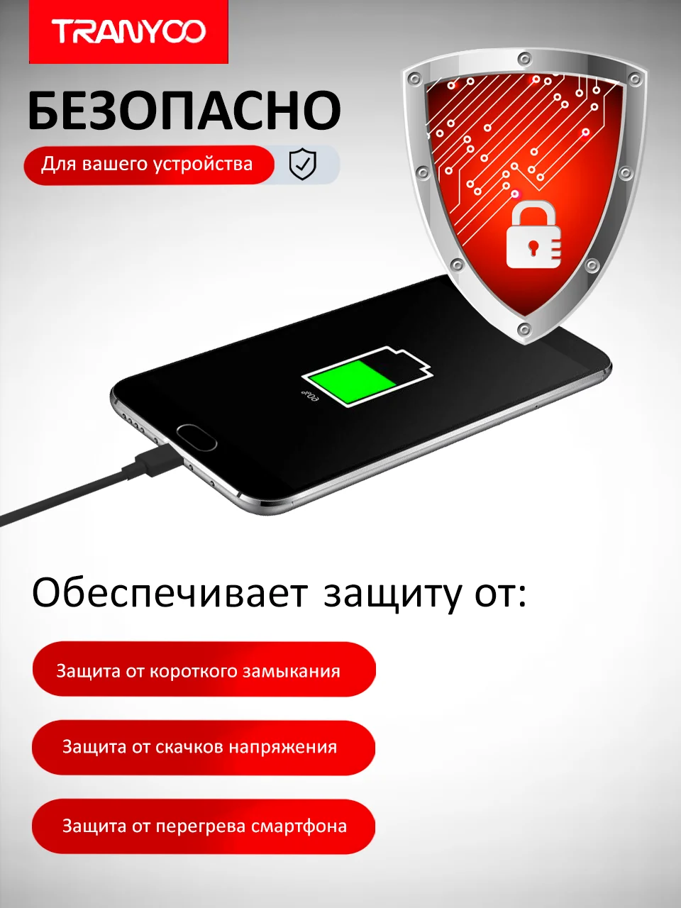 Серый меланж зарядный кабель для Apple и Android, с функцией Fast Charge 20W / 36W / 65W / 100W