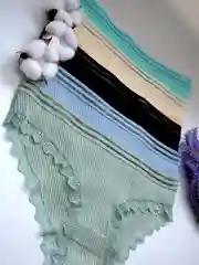 Черный трусы женские, набор, слипы, в рубчик, с кружевом