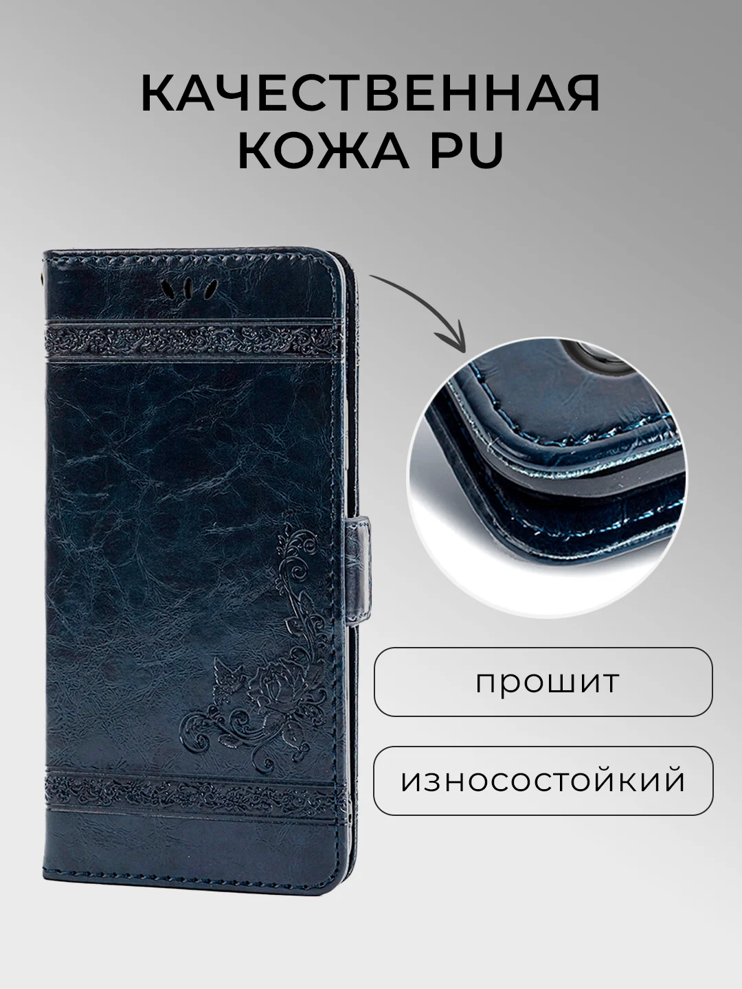 Темно-синий чехол-книжка для Samsung Galaxy A35 5G, кожаный PU