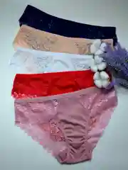 Красный трусы женские кружевные в рубчик набор, 5 шт