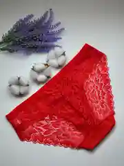 Красный трусы женские кружевные в рубчик набор, 5 шт