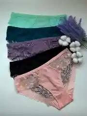 Розовый трусы женские кружевные в рубчик набор, 5 шт