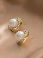 Золотистый хаки серьги женские с жемчугом