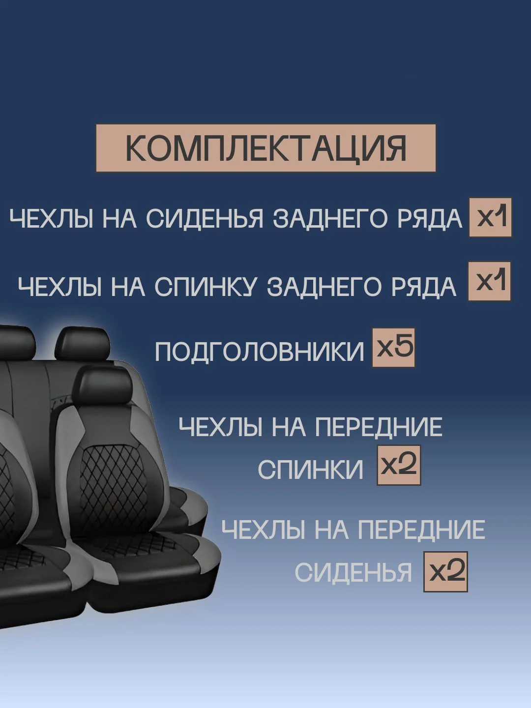 Тёмно-серый чехлы на сиденья автомобиля, авточехлы, эко-кожа, комплект