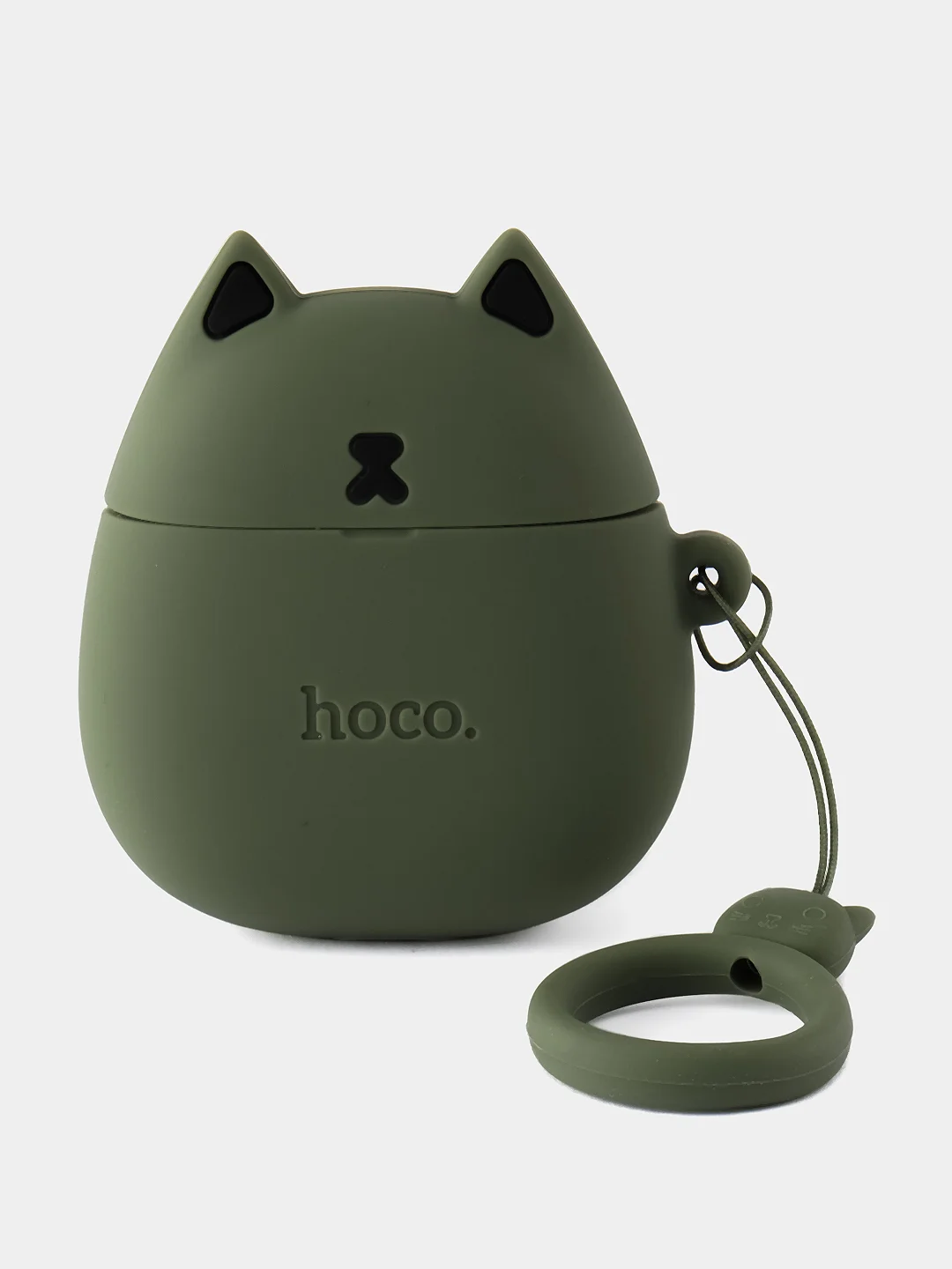 Зеленый наушники беспроводные bluetooth с зарядным кейсом hoco EW45 белые, в чехле с зеленым котом