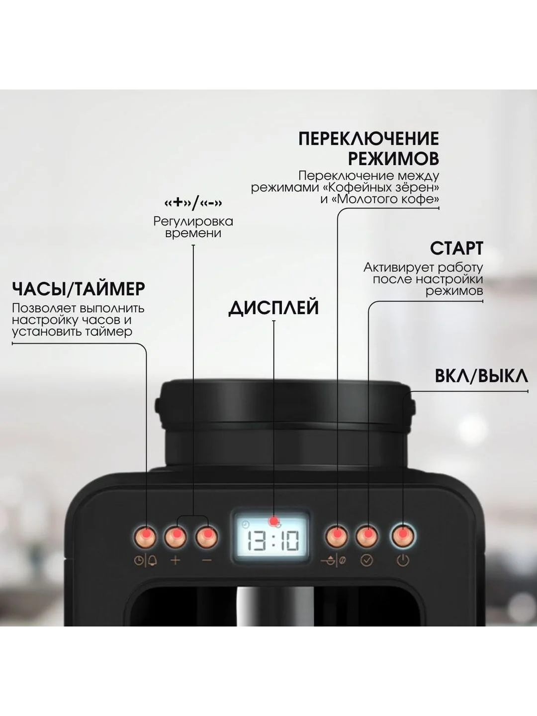 Золотой капельная кофеварка со встроенной кофемолкой BQ CM7001 Черно-золотая / 600 Вт / 0.6л