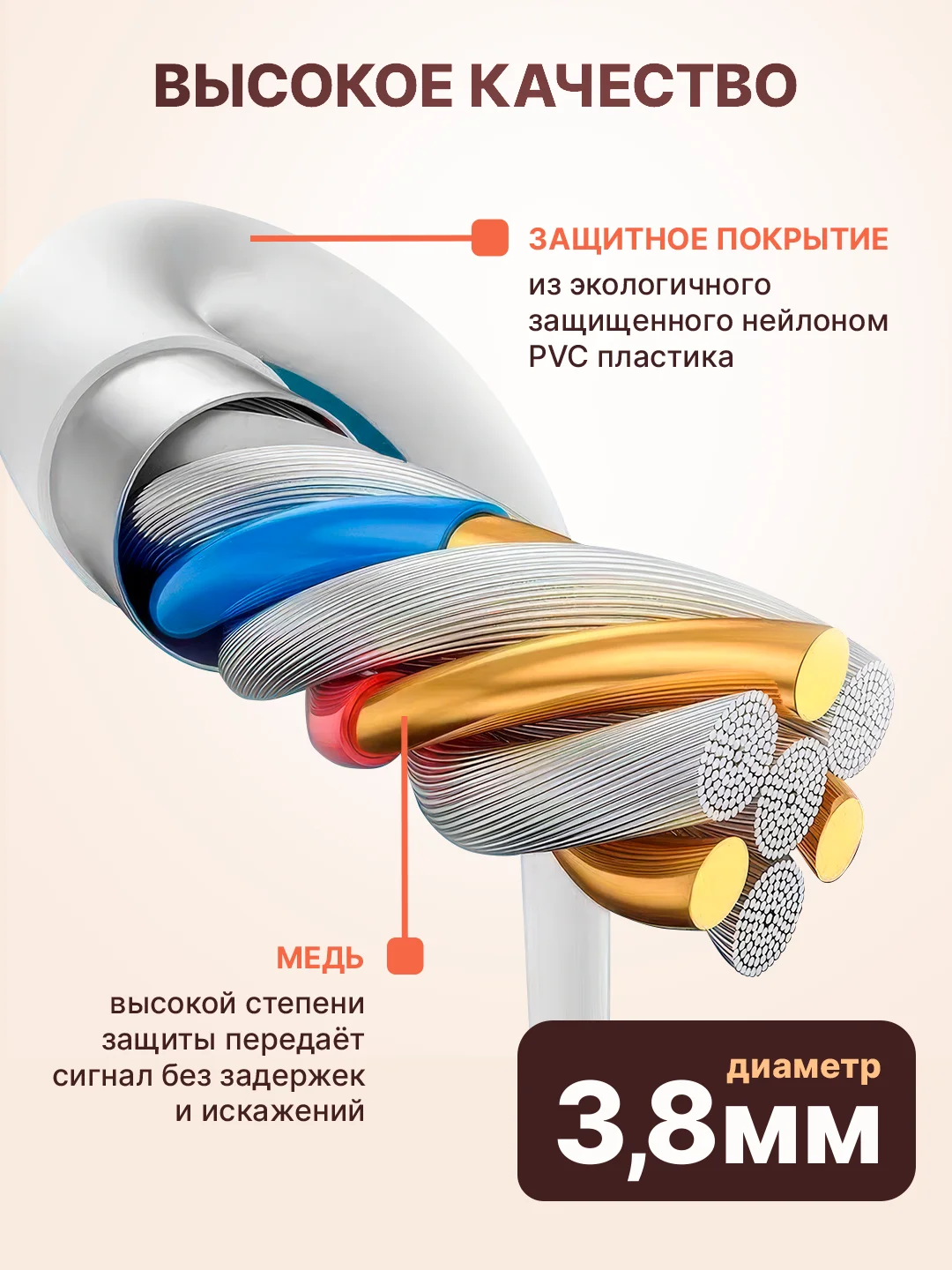 Белый кабель 6А type-c usb для быстрой зарядки на андройд и передачи данных