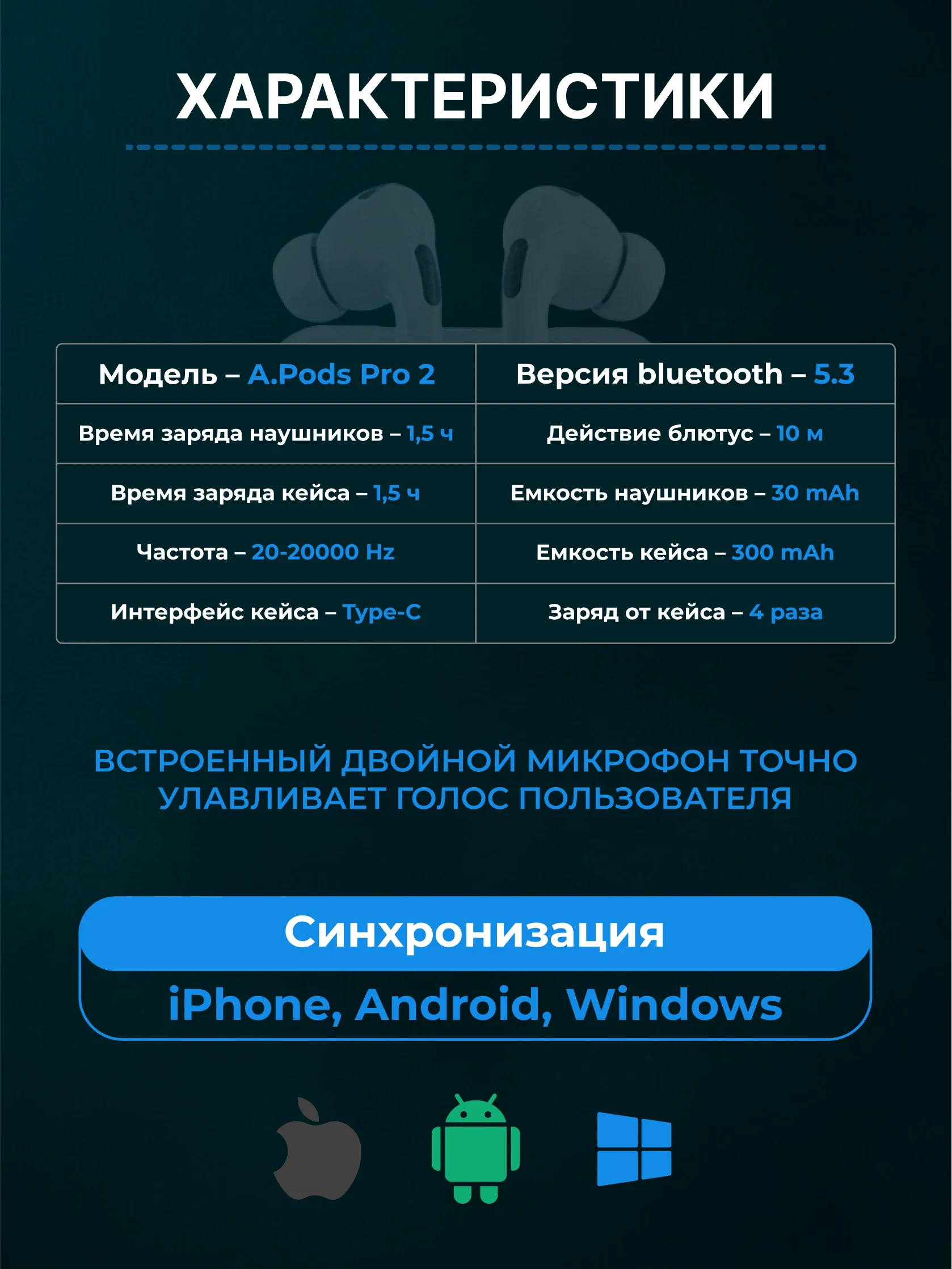 Белый наушники беспроводные A.Pods Pro 2, A.Pods 2, 3, TWS J18 для iPhone, Android