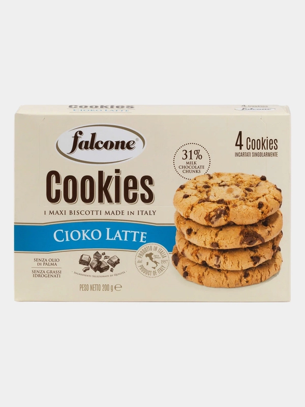 Печенье FALCONE Cookies, сахарное, с молочным, шоколадом, 200 г