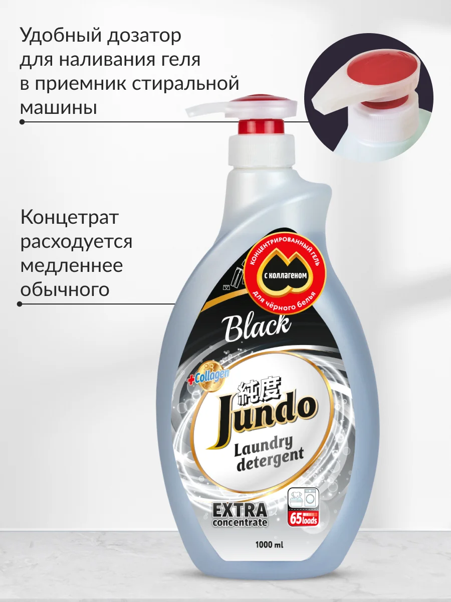 Концентрированный гель для стирки черного белья Jundo Black, 1 л
