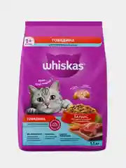 Сухой корм для стерилизованных кошек WHISKAS, с говядиной и вкусными подушечками, 1.3 кг