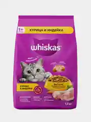 Сухой корм WHISKAS Подушечки с паштетом, для взрослых кошек, курица, индейка, 1.3 кг