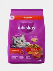 Сухой корм WHISKAS Подушечки с паштетом. Обед с говядиной, для взрослых кошек, 1.3 кг