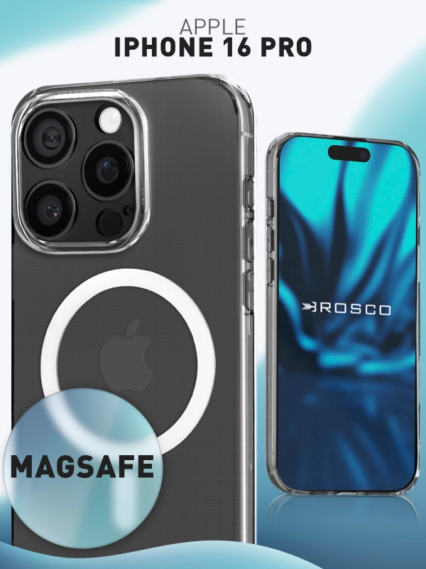 Чехол MagSafe для iPhone 16 Pro пластиковый с силиконом ROSCO, с защитой камер, магнитом