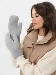 Серый варежки женские зимние теплые