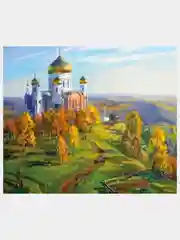 Алмазная мозаика "Белый храм" на подрамнике, полная выкладка, размер 40 х 50 см