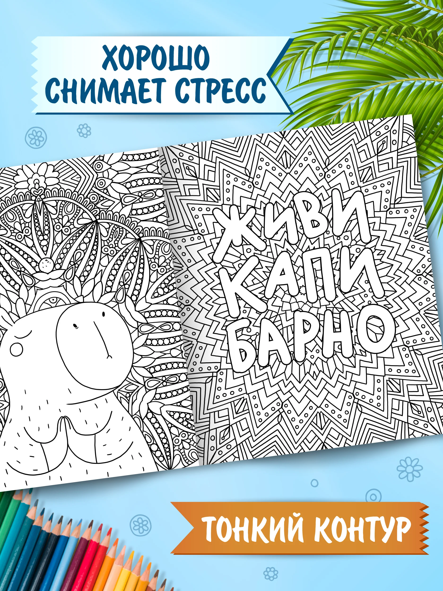 Разноцветный раскраска детская большая 24х30 см 48 стр. аниме/капибара/синий трактор. Проф-Пресс