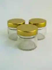 Золотой банка стеклянная с крышкой 3 шт. для меда, варенья, чая,специй и др. c наклейками, 100 мл