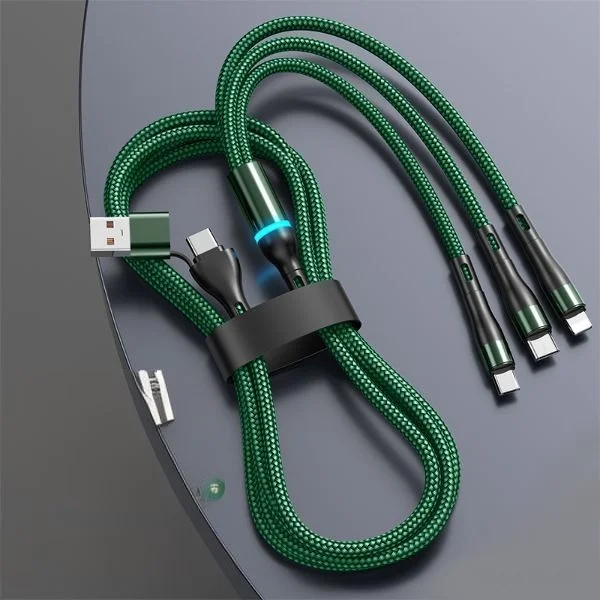 Черный usb кабель для зарядки iPhone, Type-C и micro-USB / шнур Айфон и Андроид универсальный