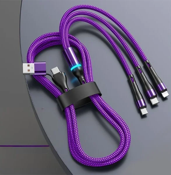 Черный usb кабель для зарядки iPhone, Type-C и micro-USB / шнур Айфон и Андроид универсальный