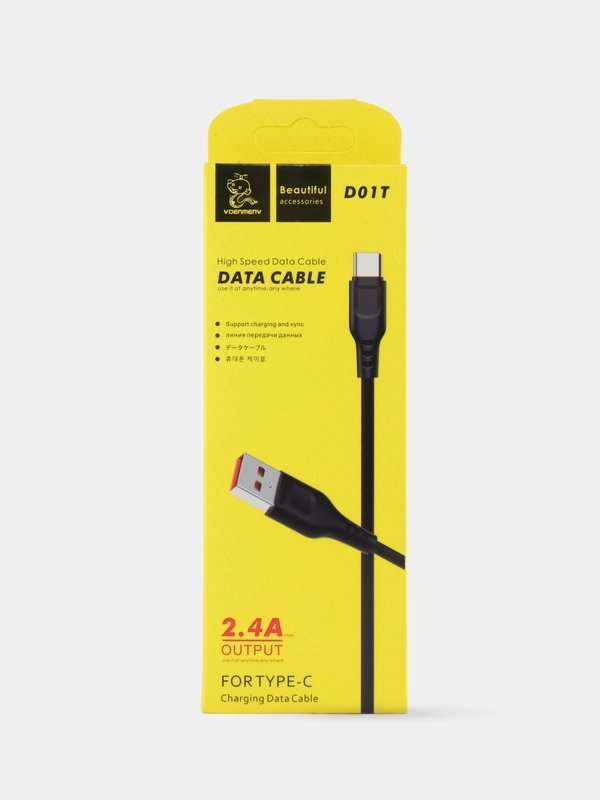 USB-кабель Denmen D01T, Type-C, пластик, 1.0 м, круглый, черный