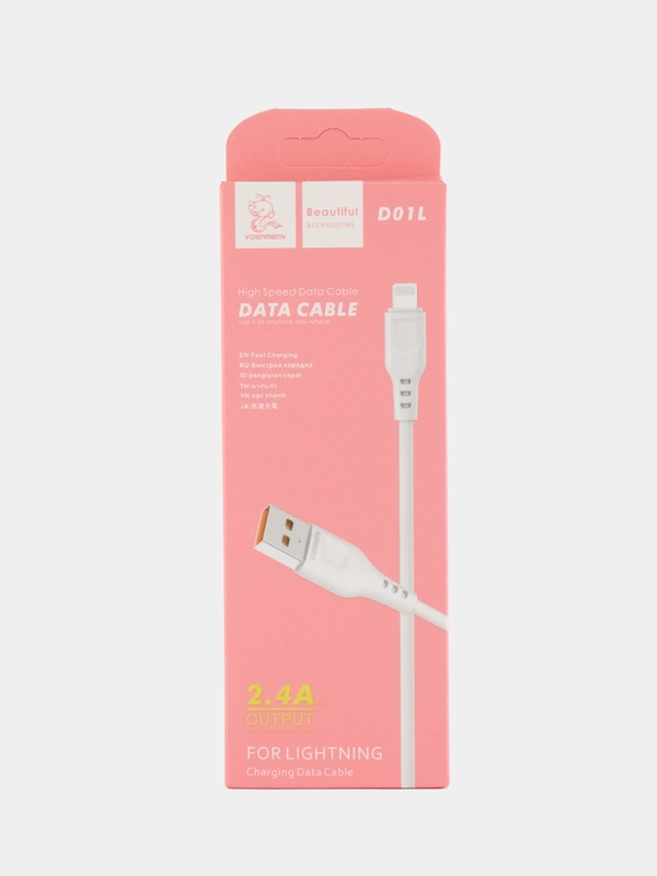 USB-кабель Denmen D01L, Apple 8 pin, пластик, 1.0 м, круглый, белый