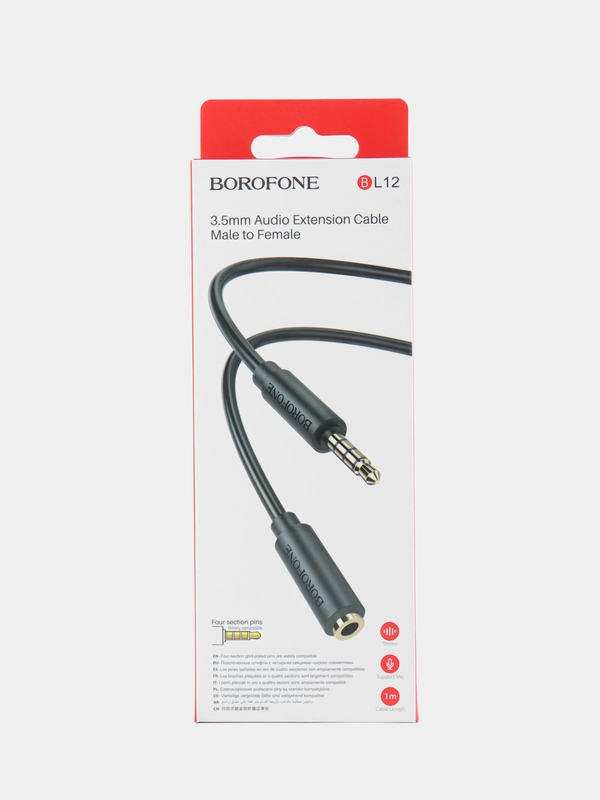 AUX-кабель BOROFONE BL12, 3.5 мм, силикон, разъем-пластик, 1.0 м, круглый, черный