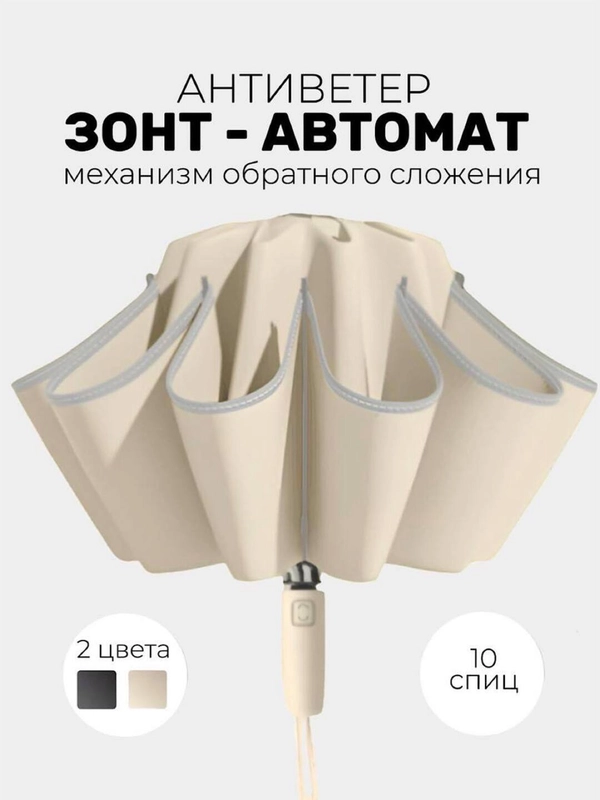 Зонт обратного сложения, антиветер, автомат 2 цвета
