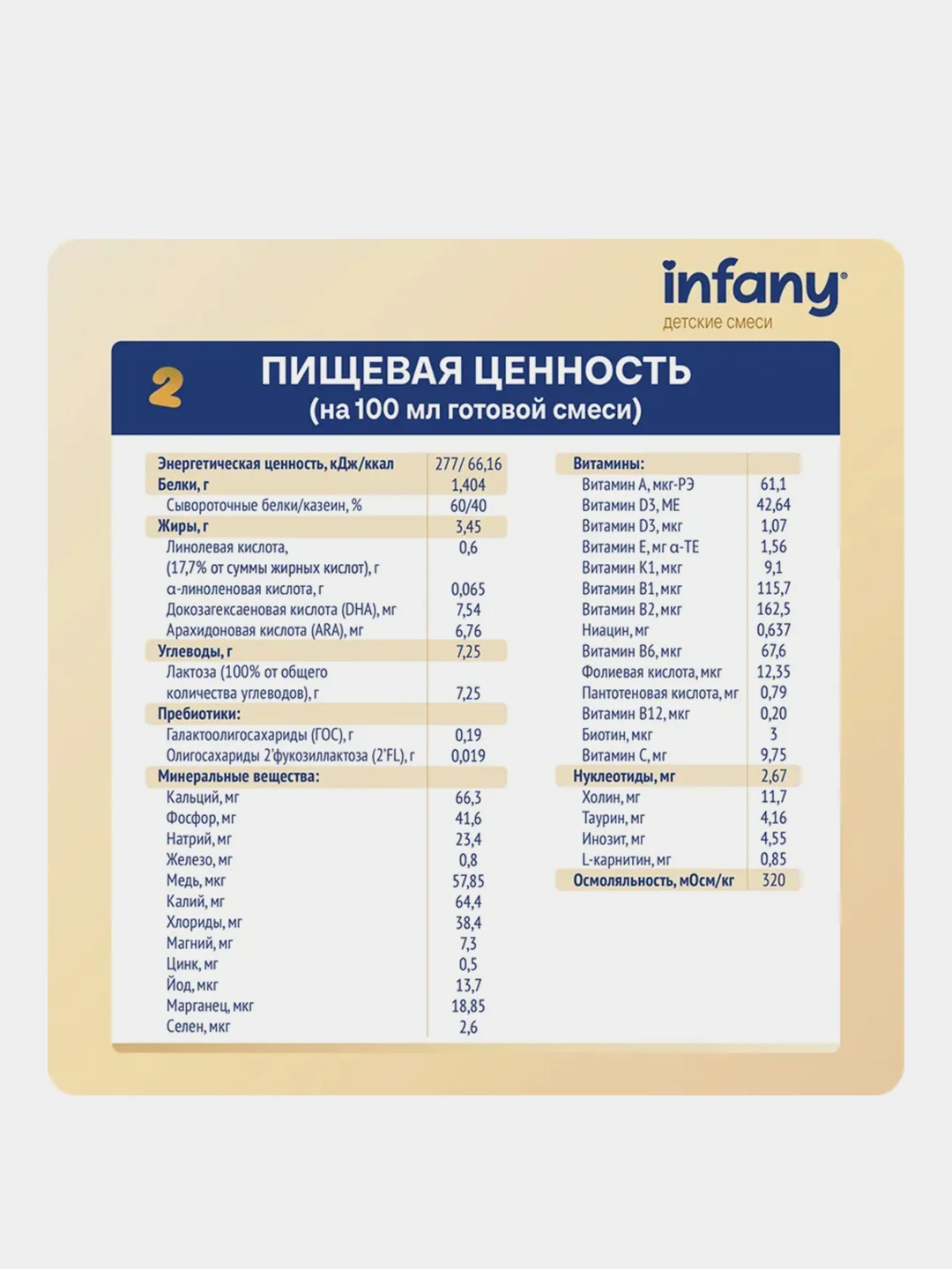Смесь молочная сухая адаптированная последующая для детей Infany 2, с 6 месяцев, 350 г
