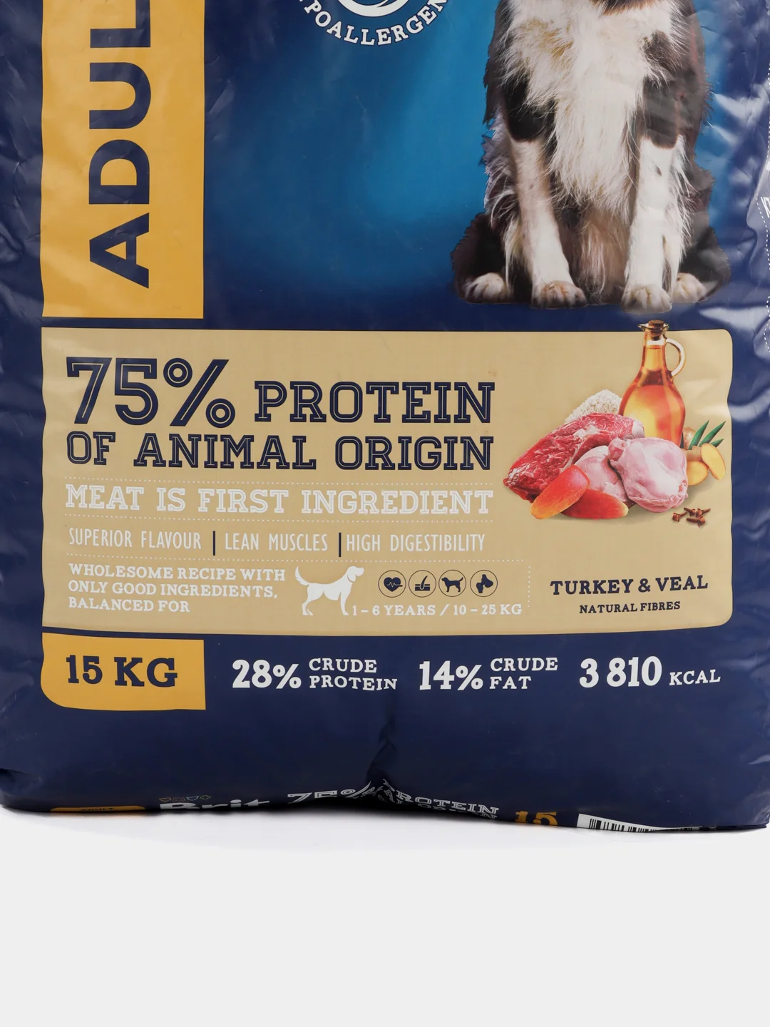BRIT PREMIUM, Сухой корм с индейкой и телятиной для собак "Dog Adult Medium",15 кг