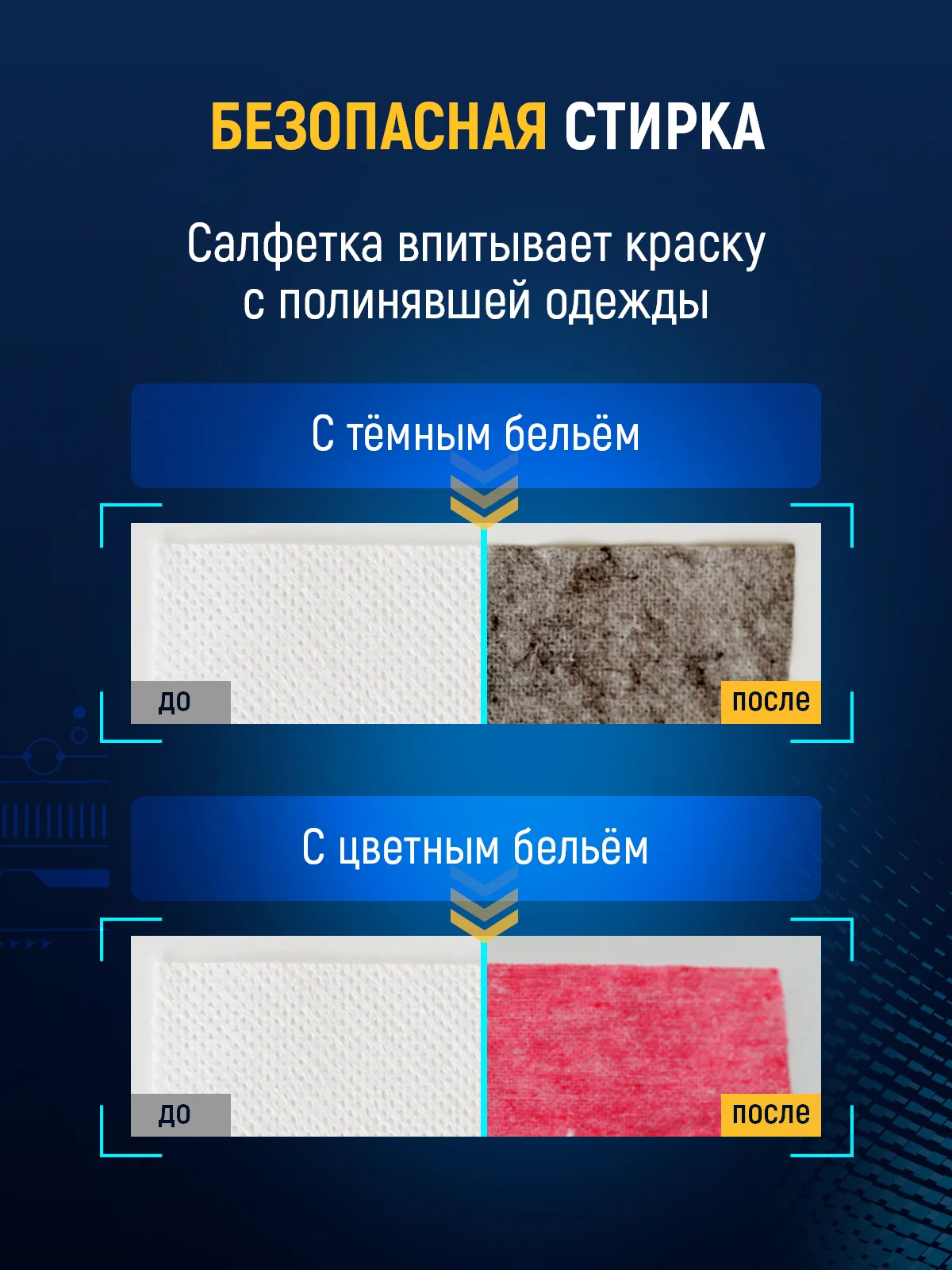 Салфетки для стирки от окрашивания, 50 шт