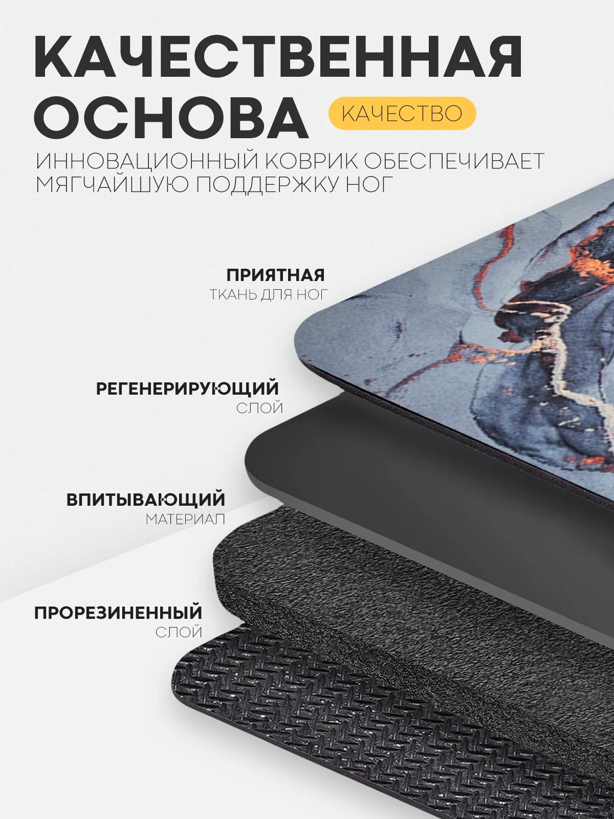 Белый коврик для ванной и туалета противоскользящий КАРТОФАН быстросохнущий, нескользящий,мрамор