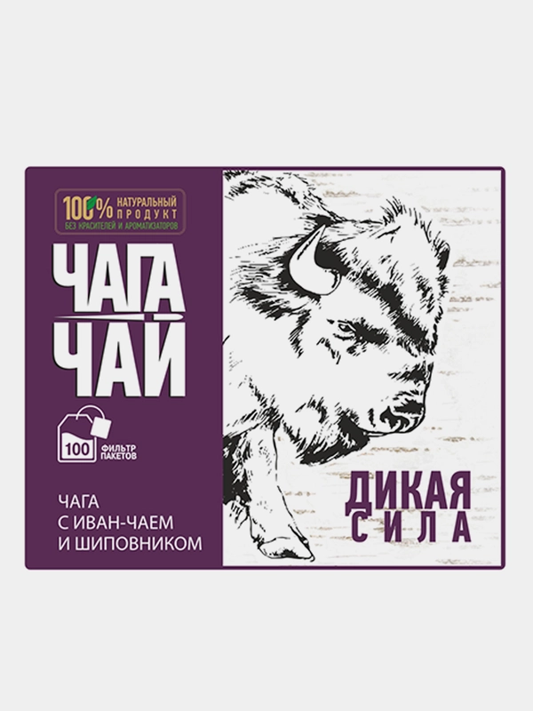Чага Чага-чай "Дикая сила", с иван-чаем и шиповником, 100 пакетов