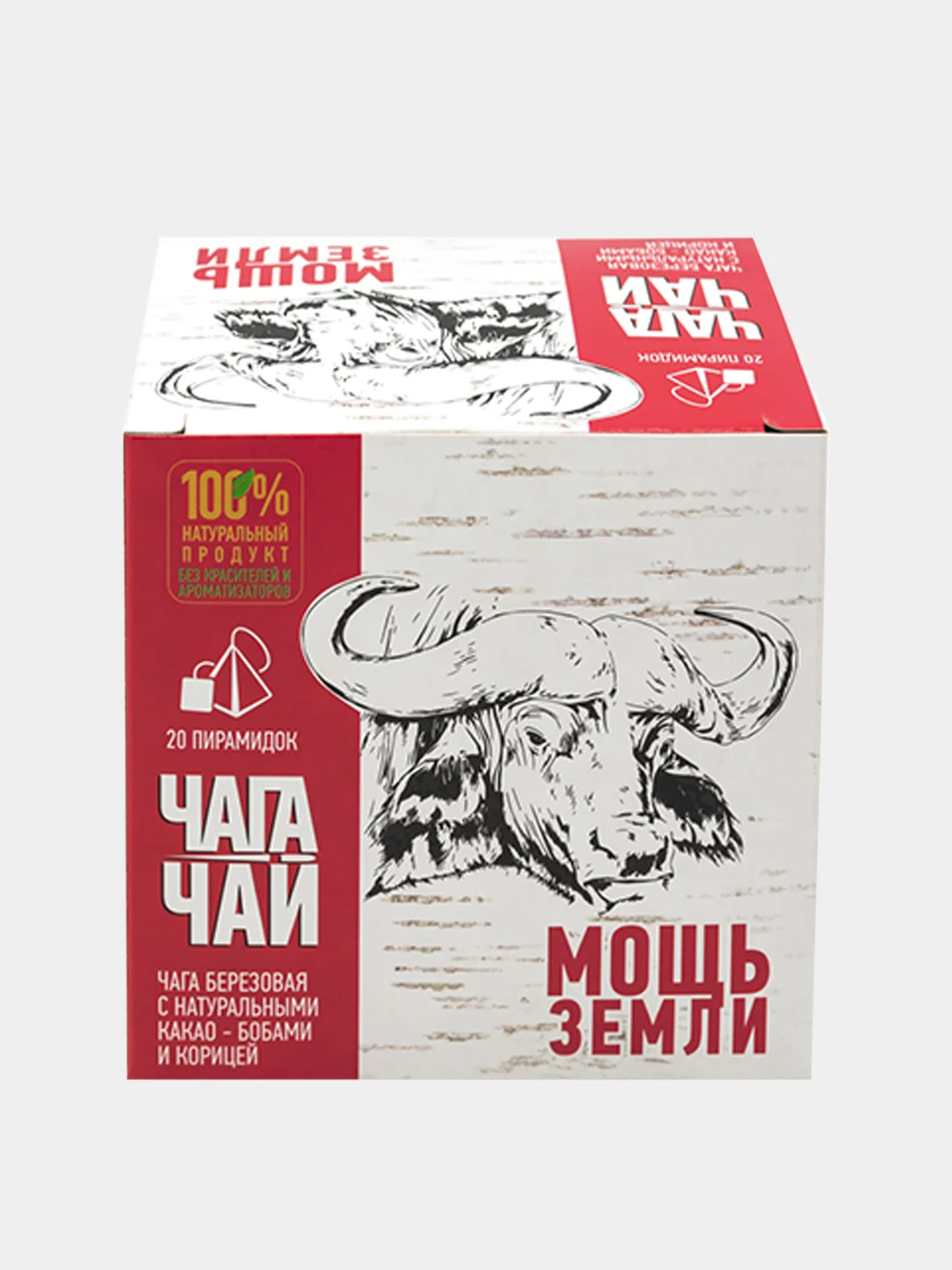 Чага березовая Чага-Чай "Мощь земли", с какао-бобами, корицей, 20 пирамидок, 40 г