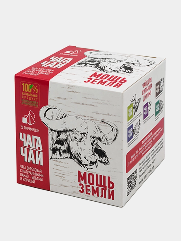 Чага березовая Чага-Чай "Мощь земли", с какао-бобами, корицей, 20 пирамидок, 40 г