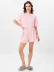 Конфетный пижама женская c шортами и топом лонгсливом