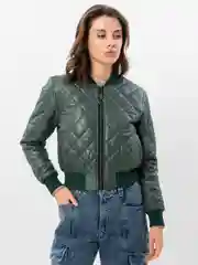 Зеленый бомбер женская укороченная куртка