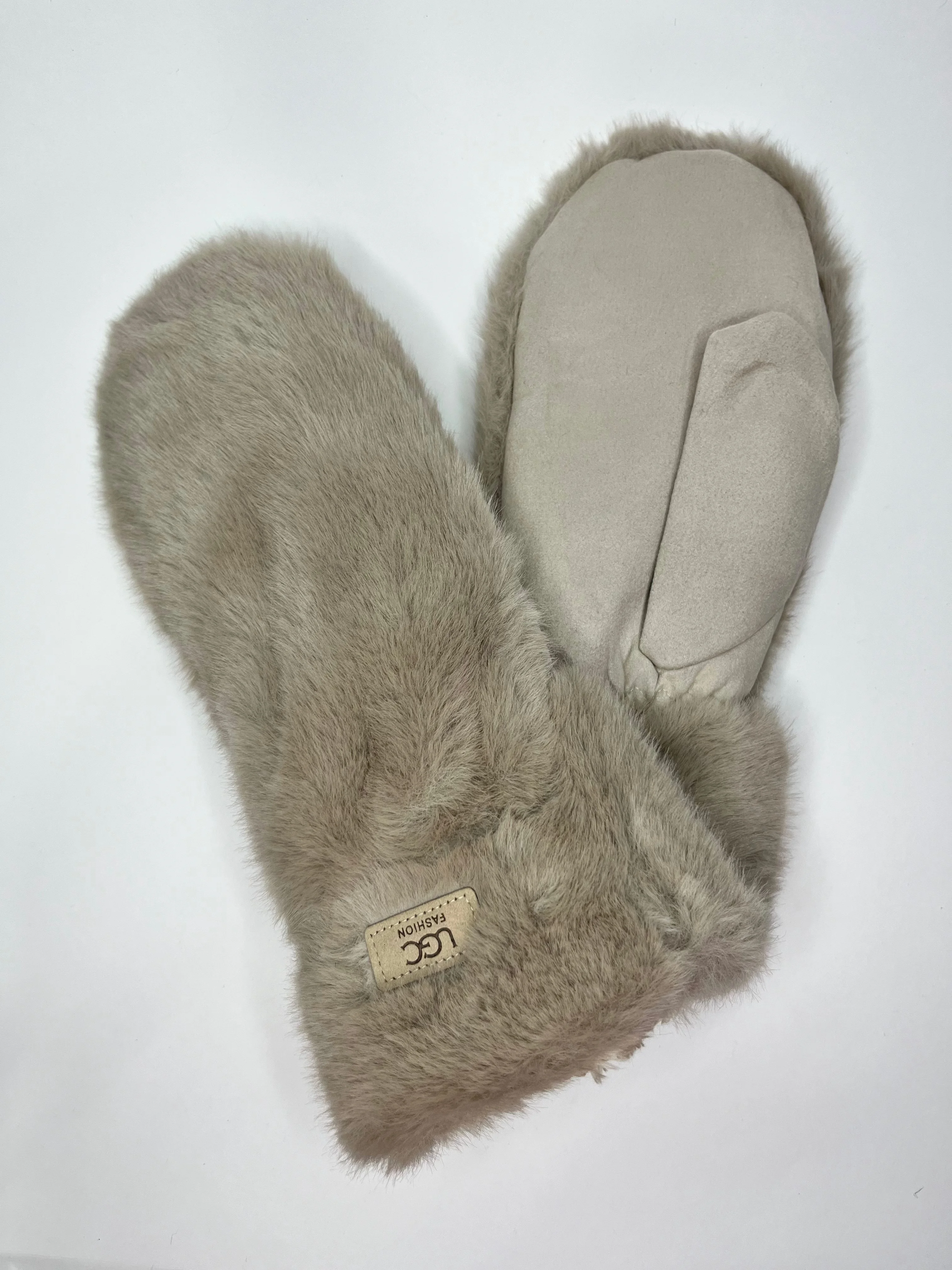 Бежевый варежки теплые меховые, зимние женские, UGS Fashion