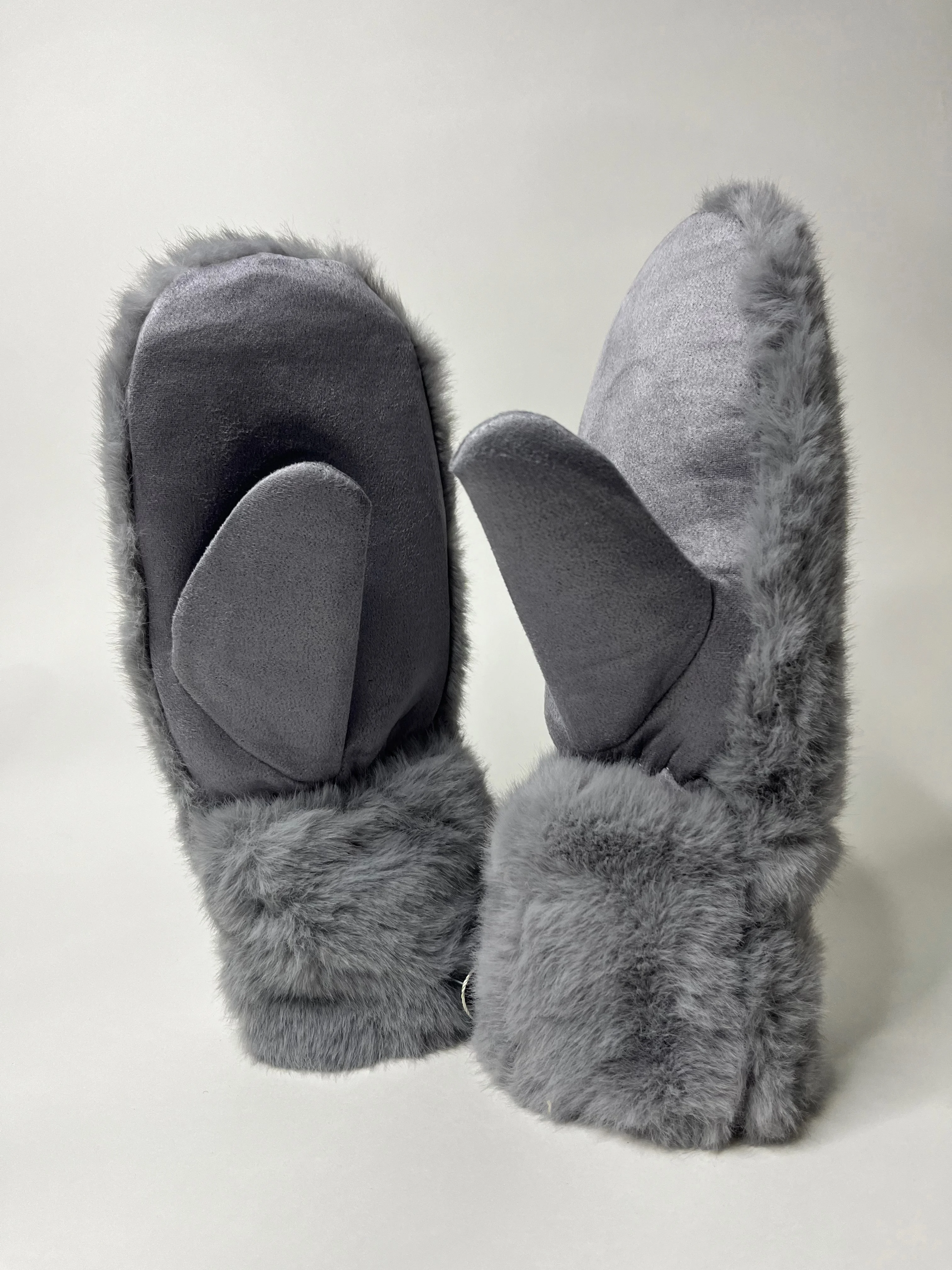 Серый варежки теплые меховые, зимние женские, UGS Fashion