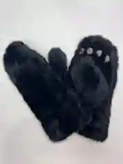 Черный варежки лапки детские меховые, зимние, для 7-11 лет, котик