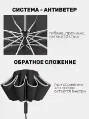 Черный зонт обратного сложения, антиветер, автомат 2 цвета