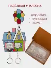 Красный ключница настенная парная с брелоками домик вверх бабушка и дедушка