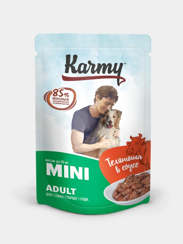 Влажный корм KARMY Mini Adult Телятина в соусе для собак мелких пород Adult, 12 штук