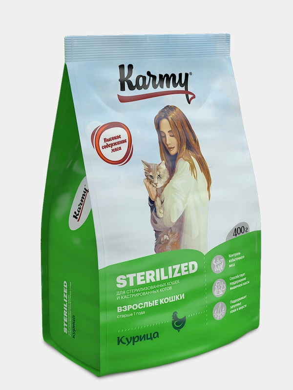 Сухой корм KARMY Sterilized Курица 0,4 кг для стерил-нных кошек и кастрированных котов