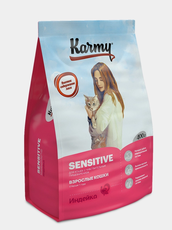 Сухой корм KARMY Sensitive Индейка 0,4 кг для кошек с чувствительным пищеварением
