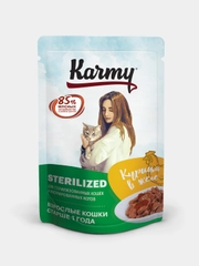 Влажный корм KARMY Sterilized Курица в желе для стерил-х кошек старше 1 года. Паучи 24 шт