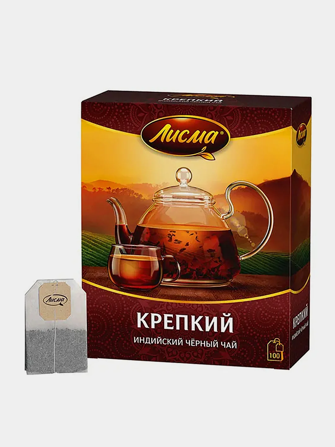 Чай чёрный Лисма "Крепкий", индийский, байховый, 100 пакетиков по 2 г