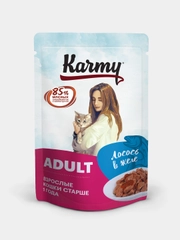 Влажный корм KARMY Adult Лосось в желе для кошек старше 1 года. Паучи 24 шт