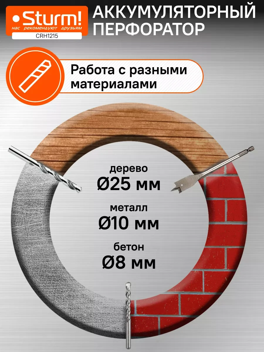 Синий перфоратор аккумуляторный CRH1215 1BatterySystem12V