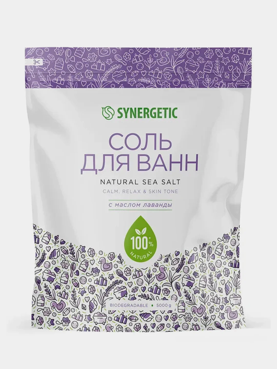 Соль для ванн SYNERGETIC с маслом лаванды, 5 кг